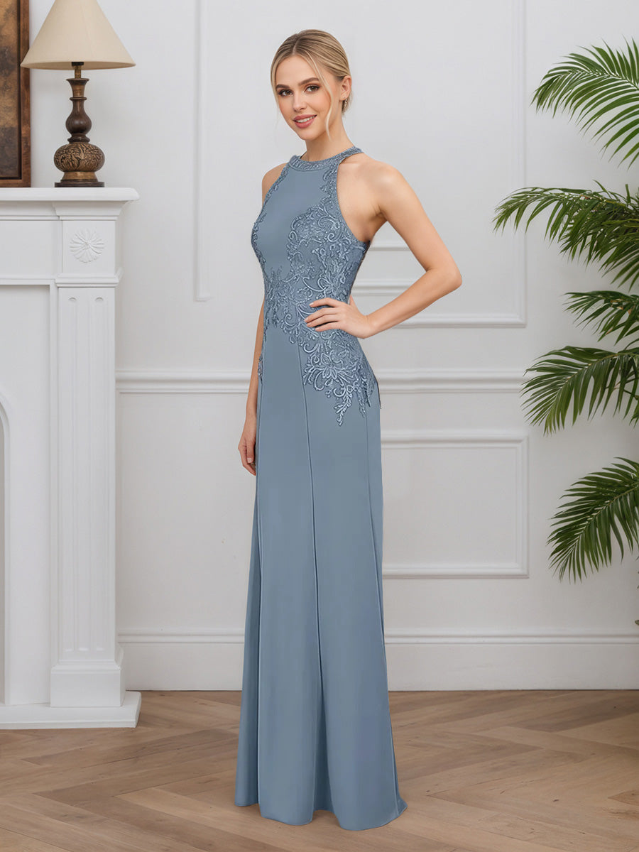 Cicinia Dusty Blue Mother Of The Bride Dress Long Stretch Fabric Sheath Sleeveless