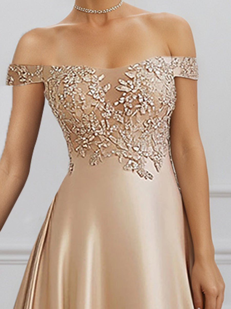 Cicinia Champagne Mother Of The Groom Dress Long Satin Off The Shoulder A-line Evening Dresses