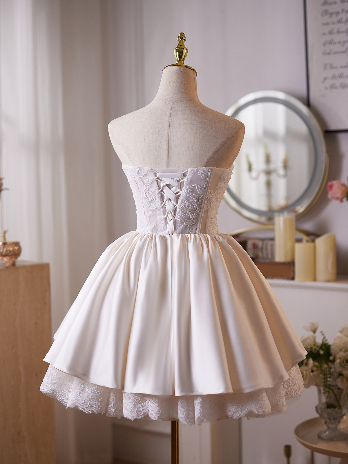 Cicinia Lace Ivory Wedding Dresses Short A-line Strapless Layered Mini Length Bridal Dress