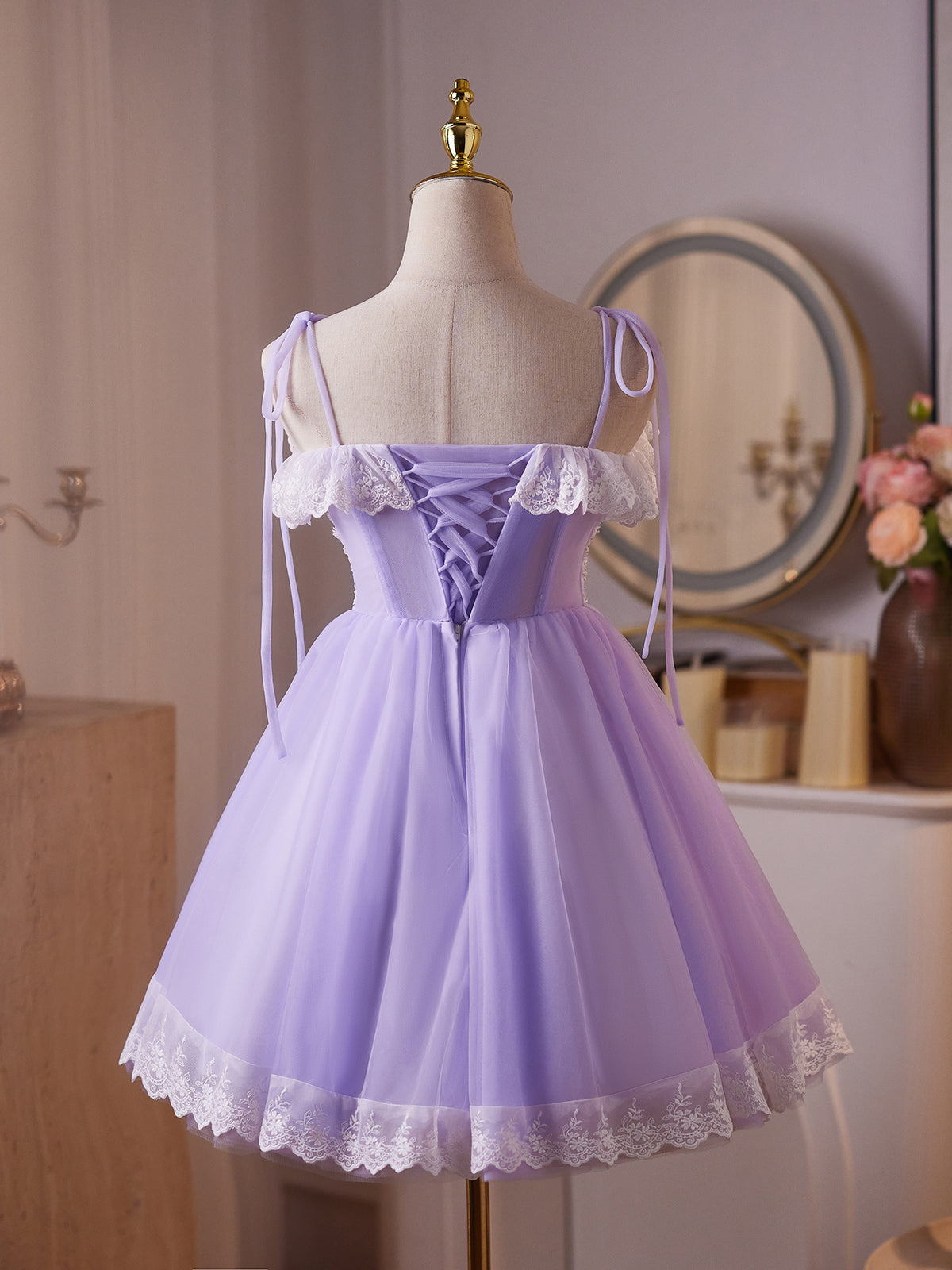 Cicinia Beautiful Mini Length Lilac Homecoming Dresses Short Lace Tulle A-line Princess Dress (Copy)