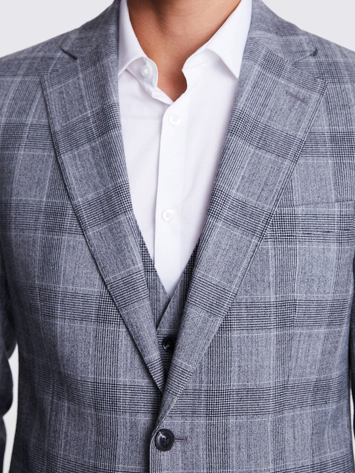 Cicinia Men's Suits Grey Glen Plaid 3 Pieces Suit Double Breasted Notch Lapel Slim Fit Jacket Vest Trousers