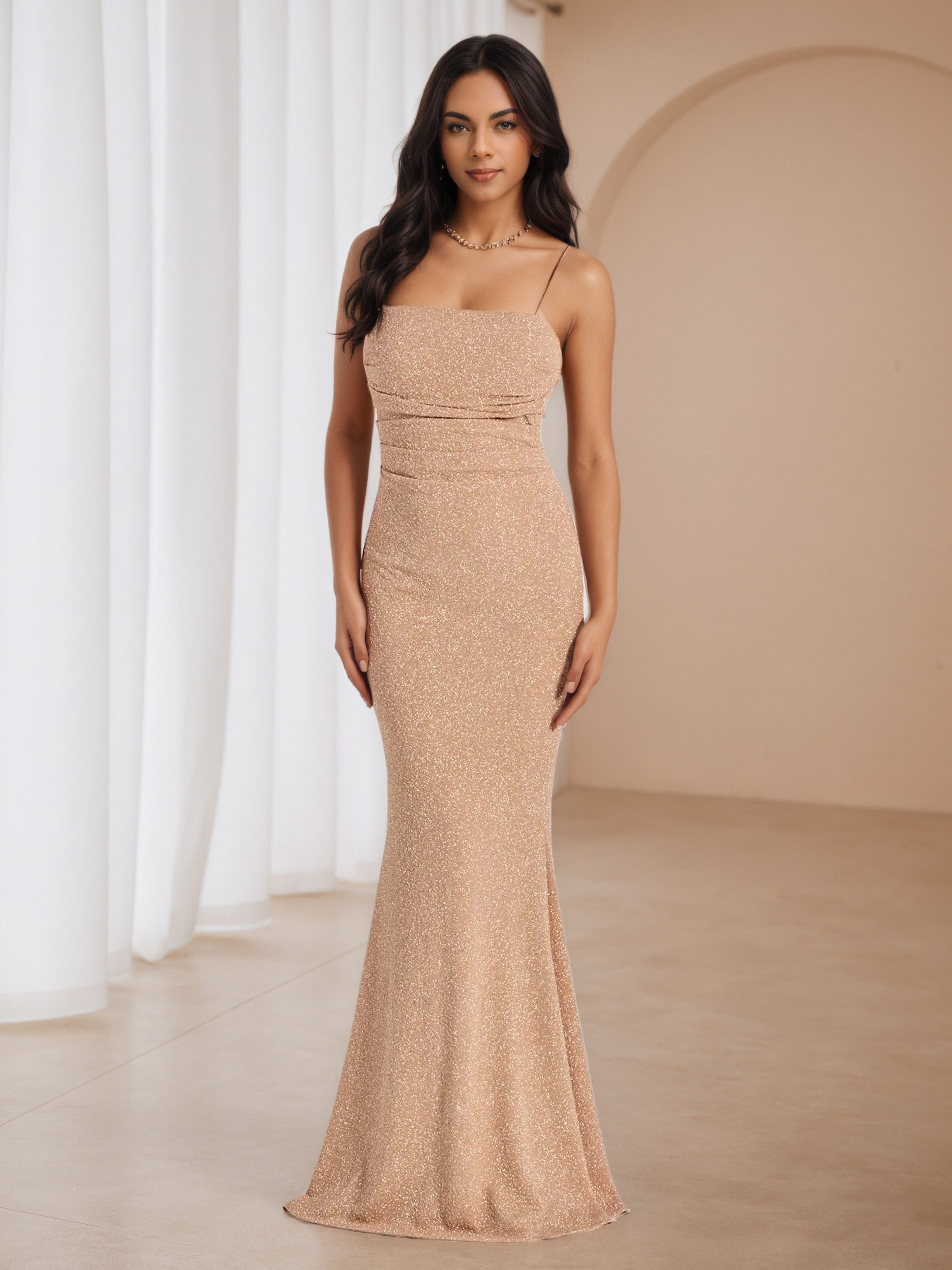 Trumpet/Mermaid Wedgewood Peach Glitter Sleeveless Wedding Guest Dress Trumpet/Mermaid Wedgewood Peach Glitter Sleeveless Wedding Guest Dress