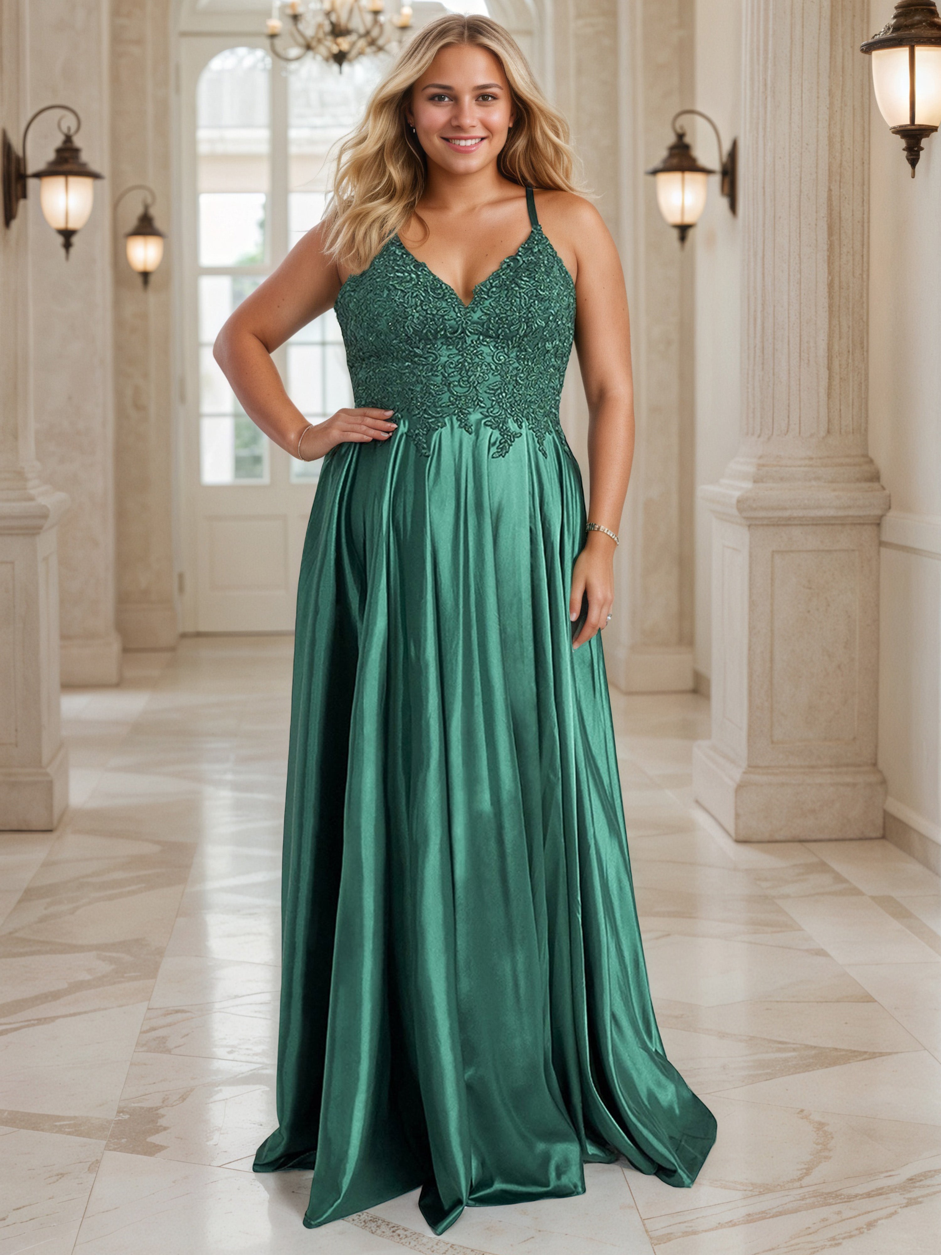 Dark Green Long Soft Satin Prom Dress With Pocket And Split Dark Green Long Soft Satin Prom Dress With Pocket And Split