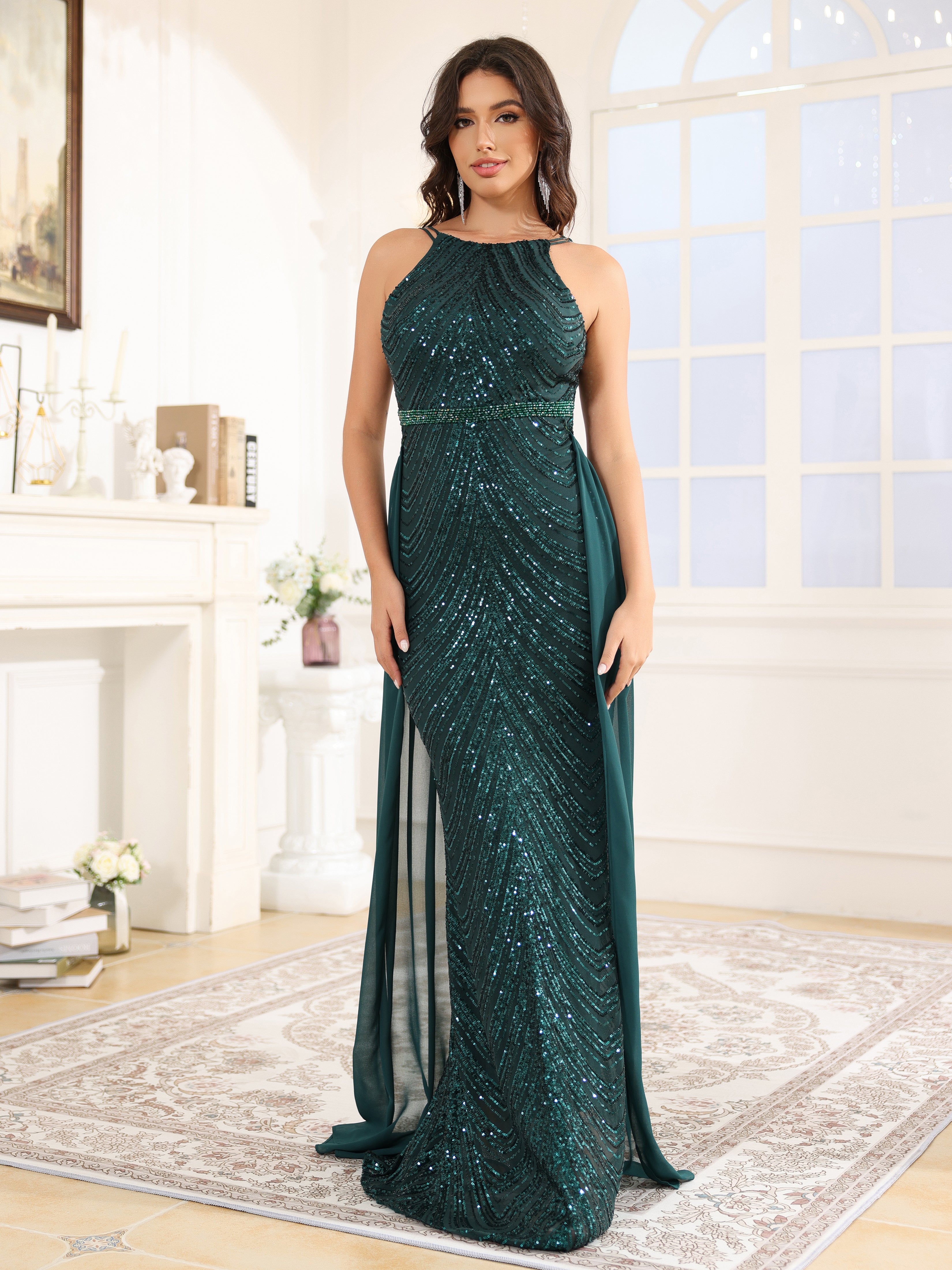 Mermaid Halter Sequins Long Prom Dress Mermaid Halter Sequins Long Prom Dress