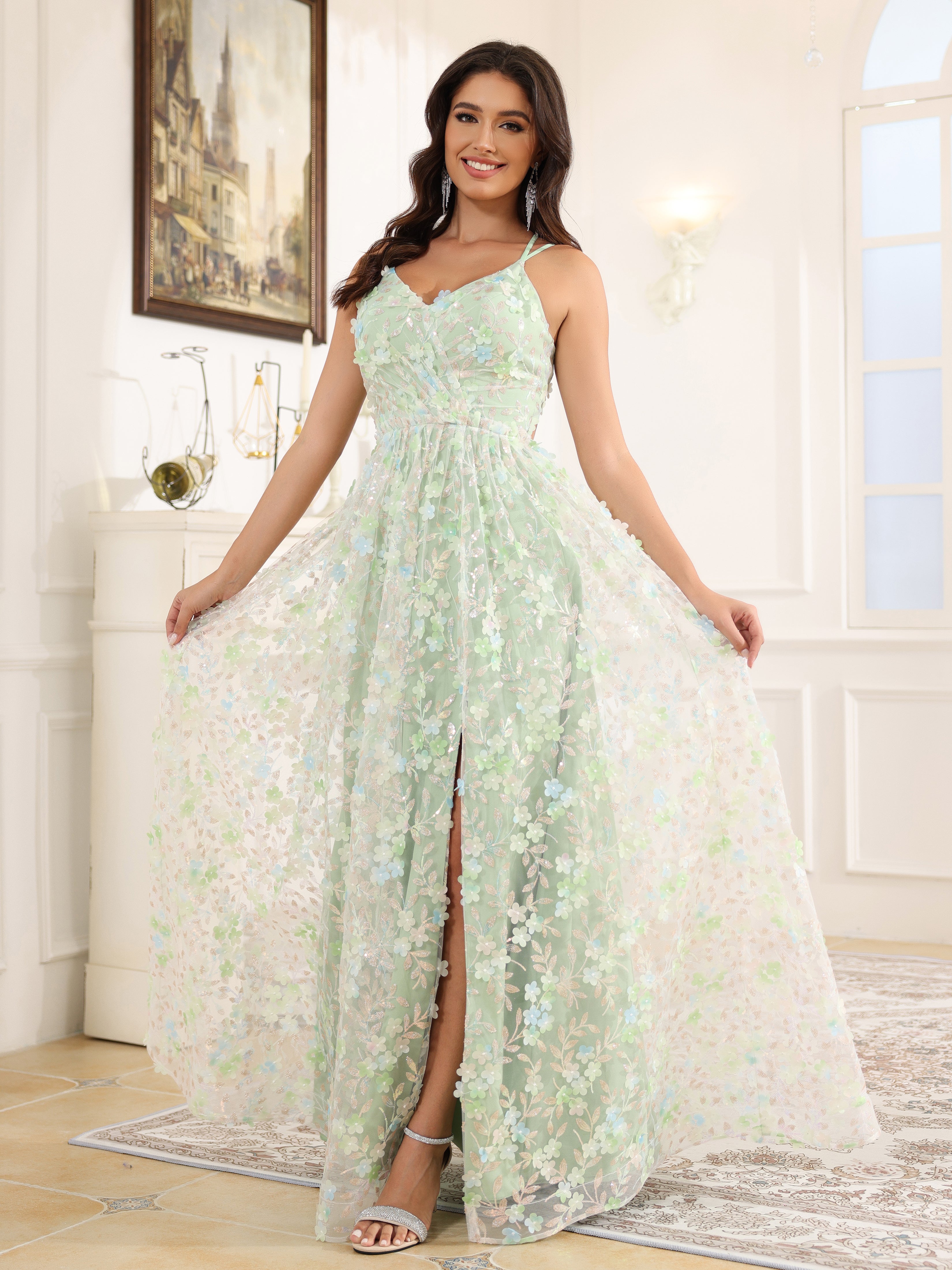 Spaghetti Straps Lace Floor Length Prom Dress Spaghetti Straps Lace Floor Length Prom Dress