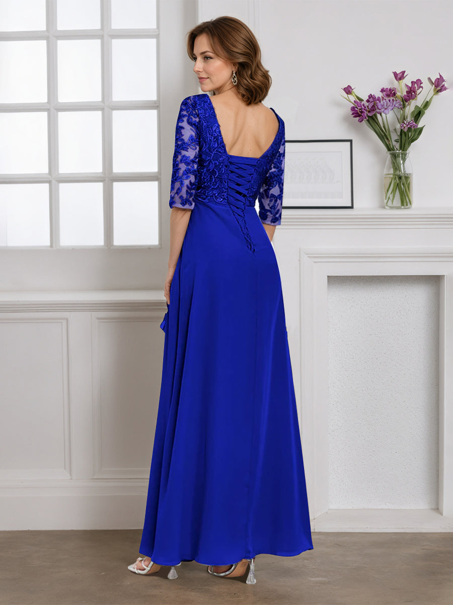 Cicinia Royal Blue Mother Of The Bride Dress Half Sleeves Long Chiffon Lace A-line V-neck Floor Length Gowns