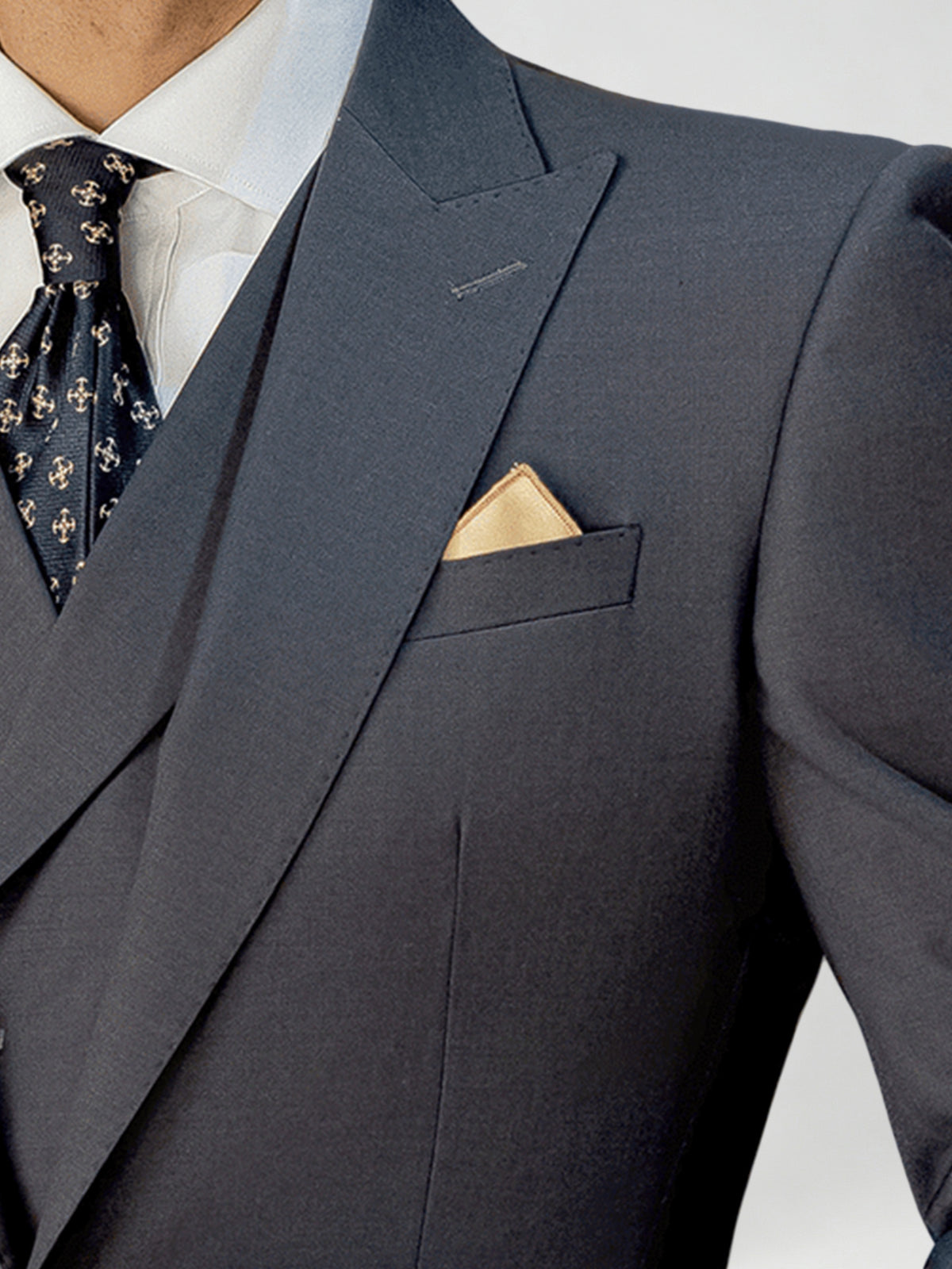 Cicinia Steel Grey Men's Suits 3 Pieces Suit Peak Lapel Single Breasted Jacket Vest Straight Cut Trousers