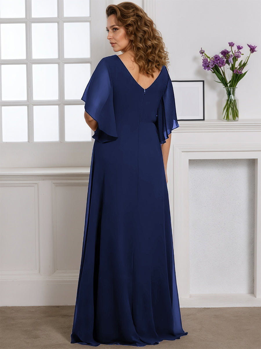 Cicinia Navy Blue Mother Of The Bride Dress Long Chiffon Plus Size A-line Flutter Sleeves Floor Length