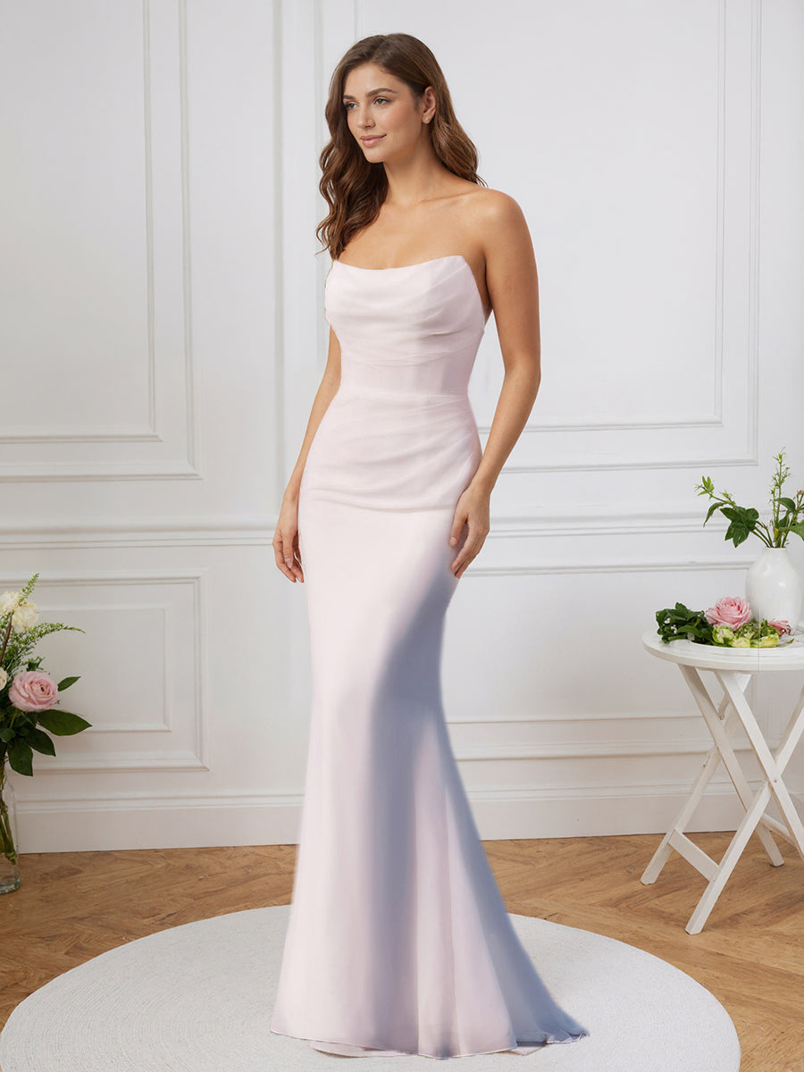 Elegant Strapless Sheath Long Bridal Gown Simple Wedding Dress