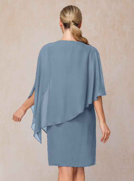 Knee Length Short Sleeves Chiffon Mother Of The Groom Dress