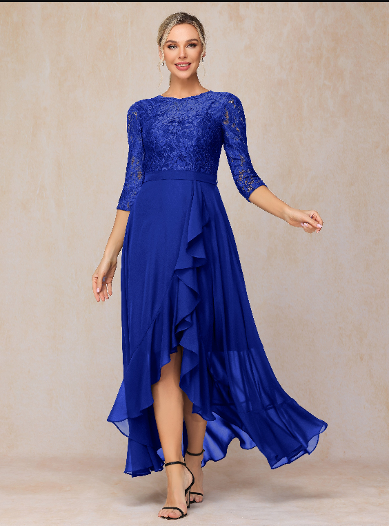 Ankle Length Short Sleeves Chiffon Lace Mother Of The Groom Dress
