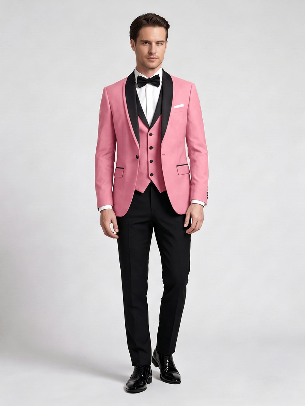 Cicinia Pink Men's Suits 3 Pieces Tuxedo Suit Set Lapel Blazer Vest Black Pants