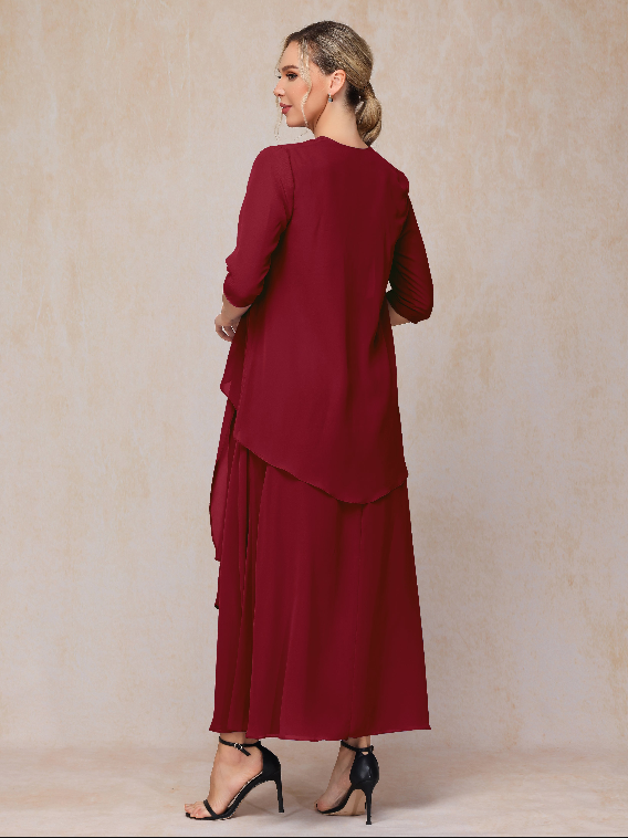 2 Pieces Ankle Length Chiffon Wedding Guest Dresses