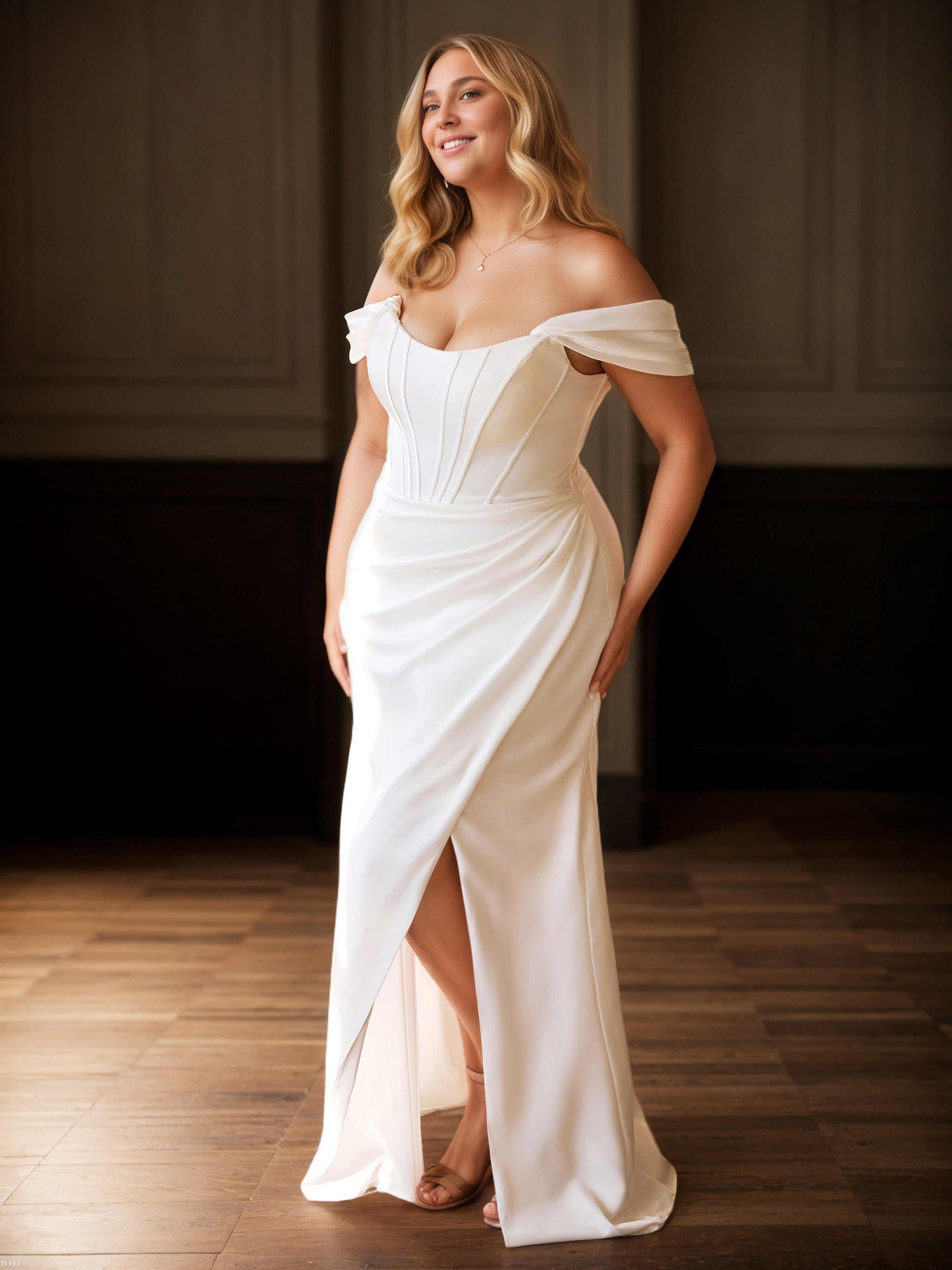 Elegant Sheath Long Ivory Prom Dresses With High Split Elegant Sheath Long Ivory Prom Dresses With High Split