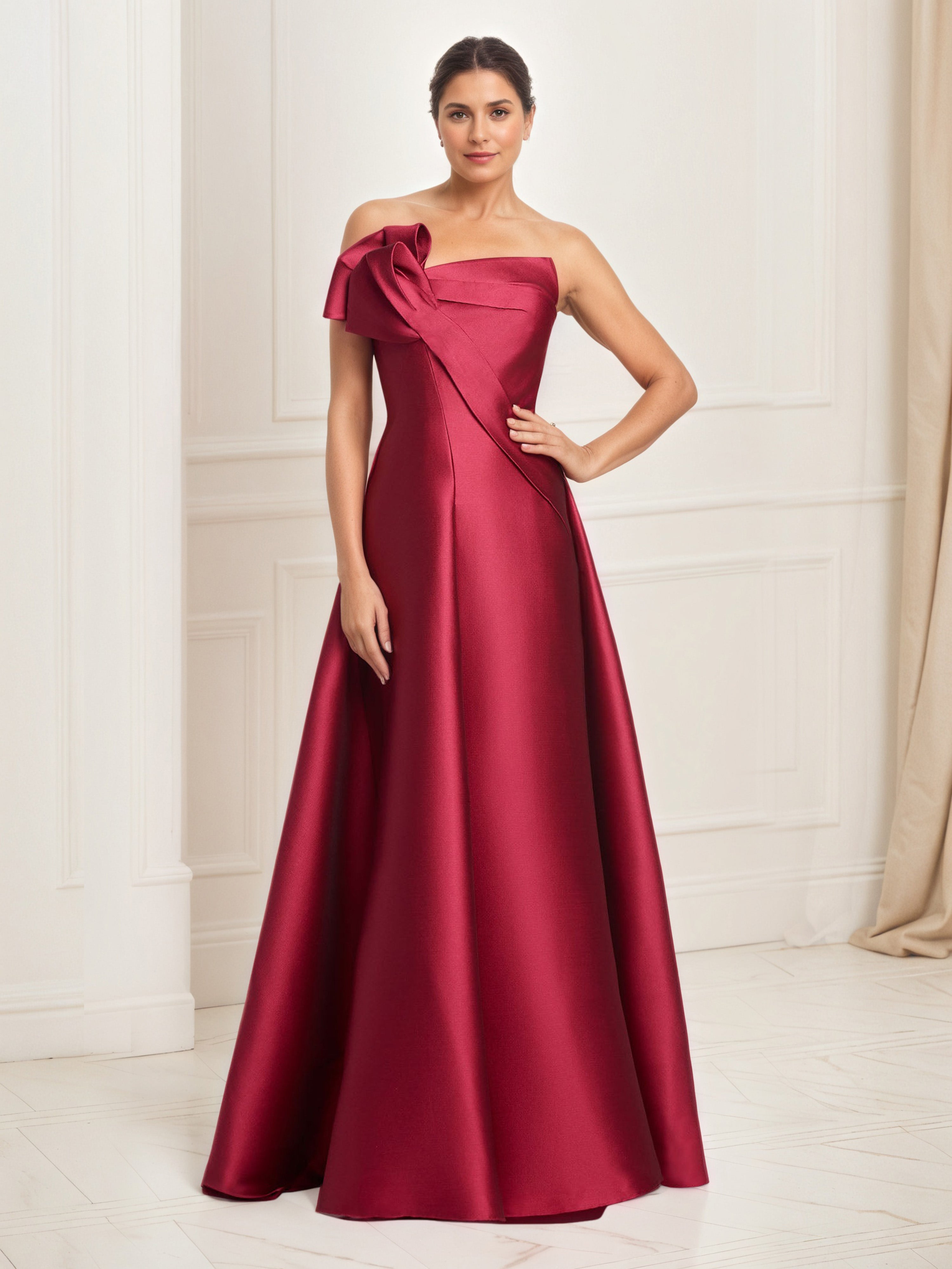 Burgundy Mother Of The Bride Dresses Satin A-Line Strapless Floor Length Mother Of The Bride Dress Burgundy Mother Of The Bride Dresses Satin A-Line Strapless Floor Length Mother Of The Bride Dress