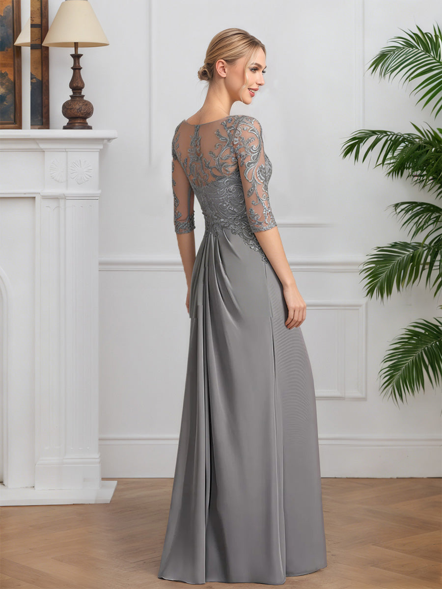 Cicinia Gray Mother Of The Bride Dress Long Chiffon Lace A-line Half Sleeves Elegant