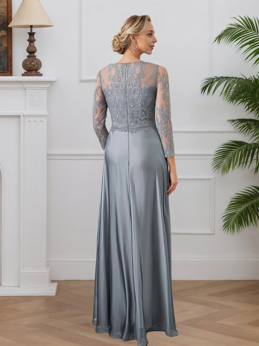 Cicinia Gray Mother Of The Bride Dress Long Soft Satin Lace A-line Floor Length