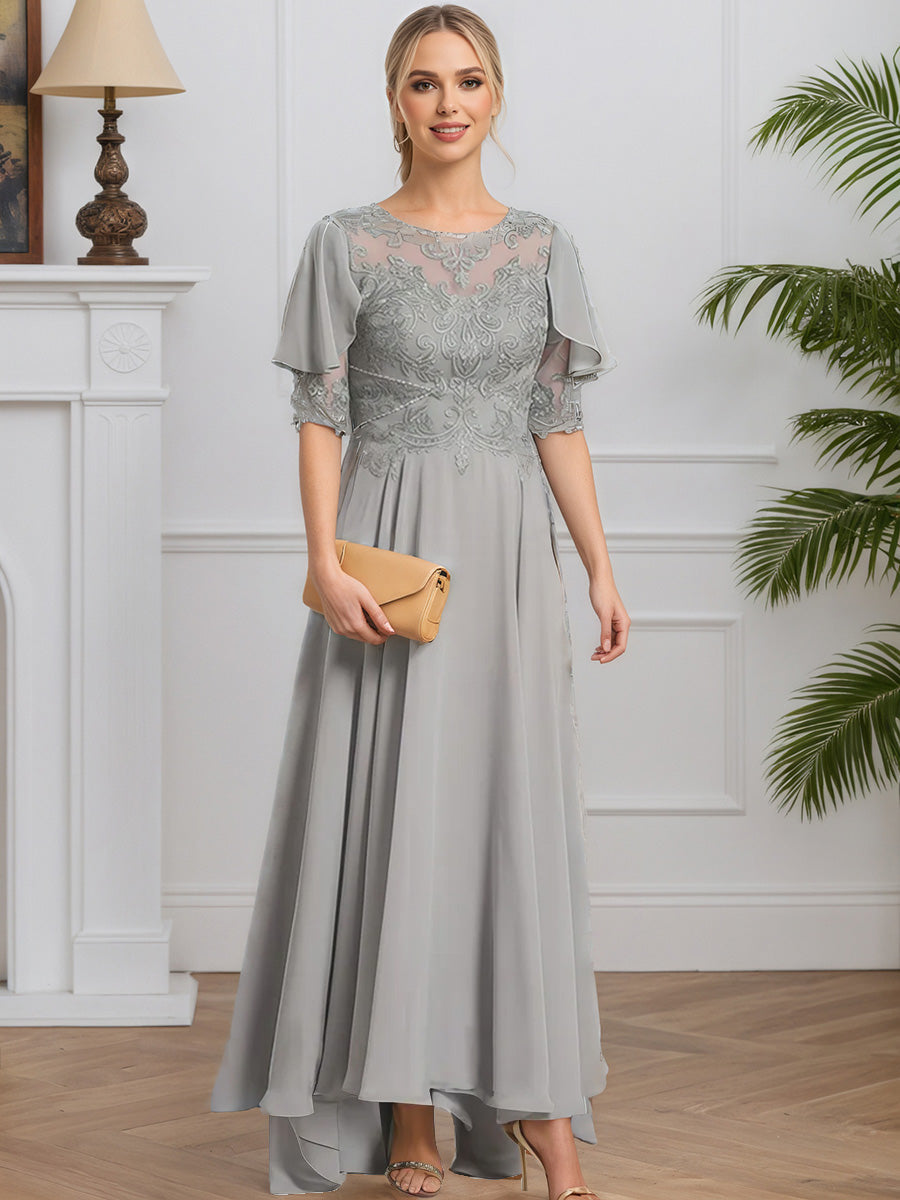 Cicinia Gray Mother Of The Groom Dress Long Chiffon Lace A-line Half Sleeves