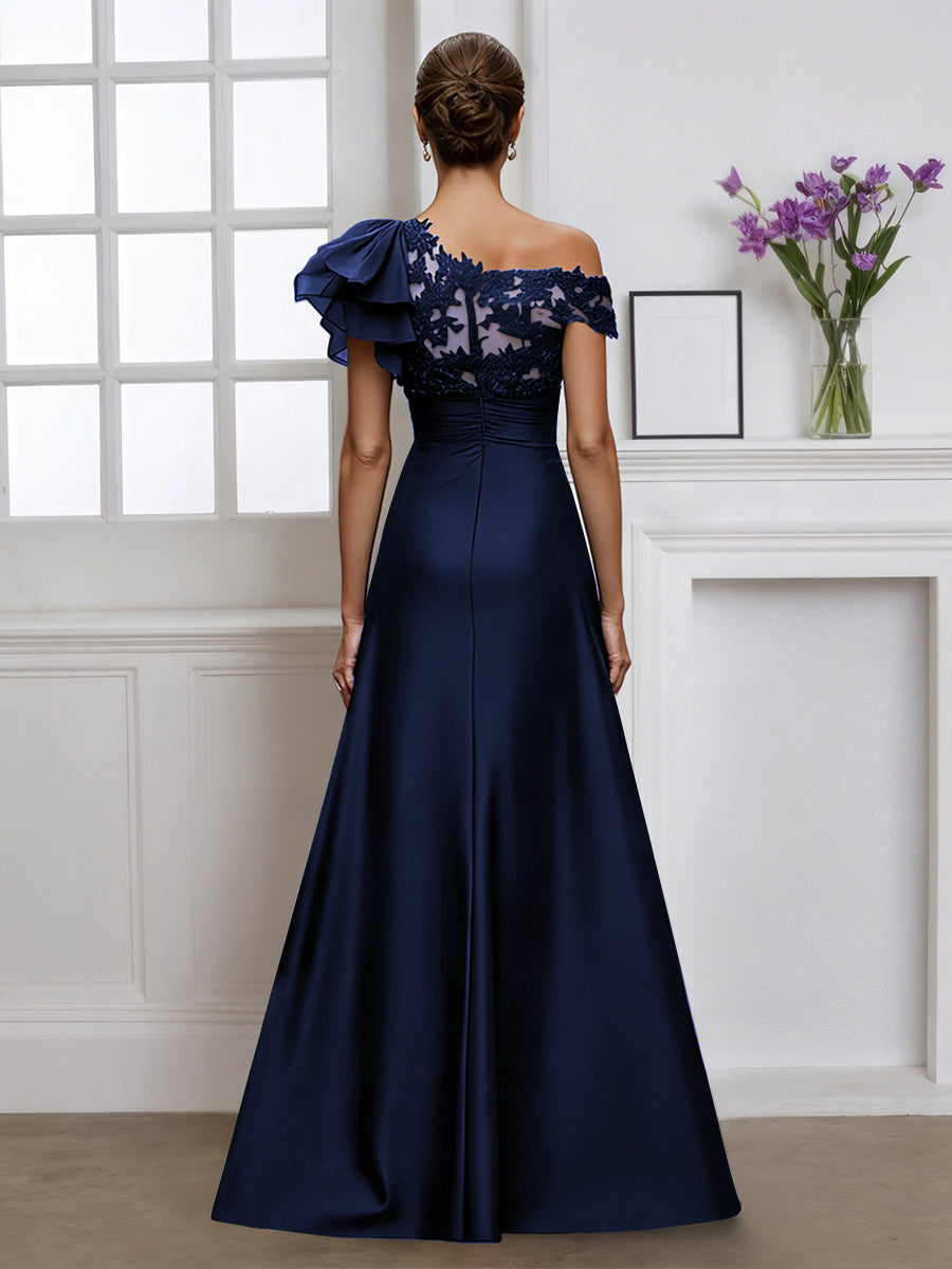 Cicinia Dark Navy Mother Of The Bride Dress One Shoulder Long A-line Floor Length