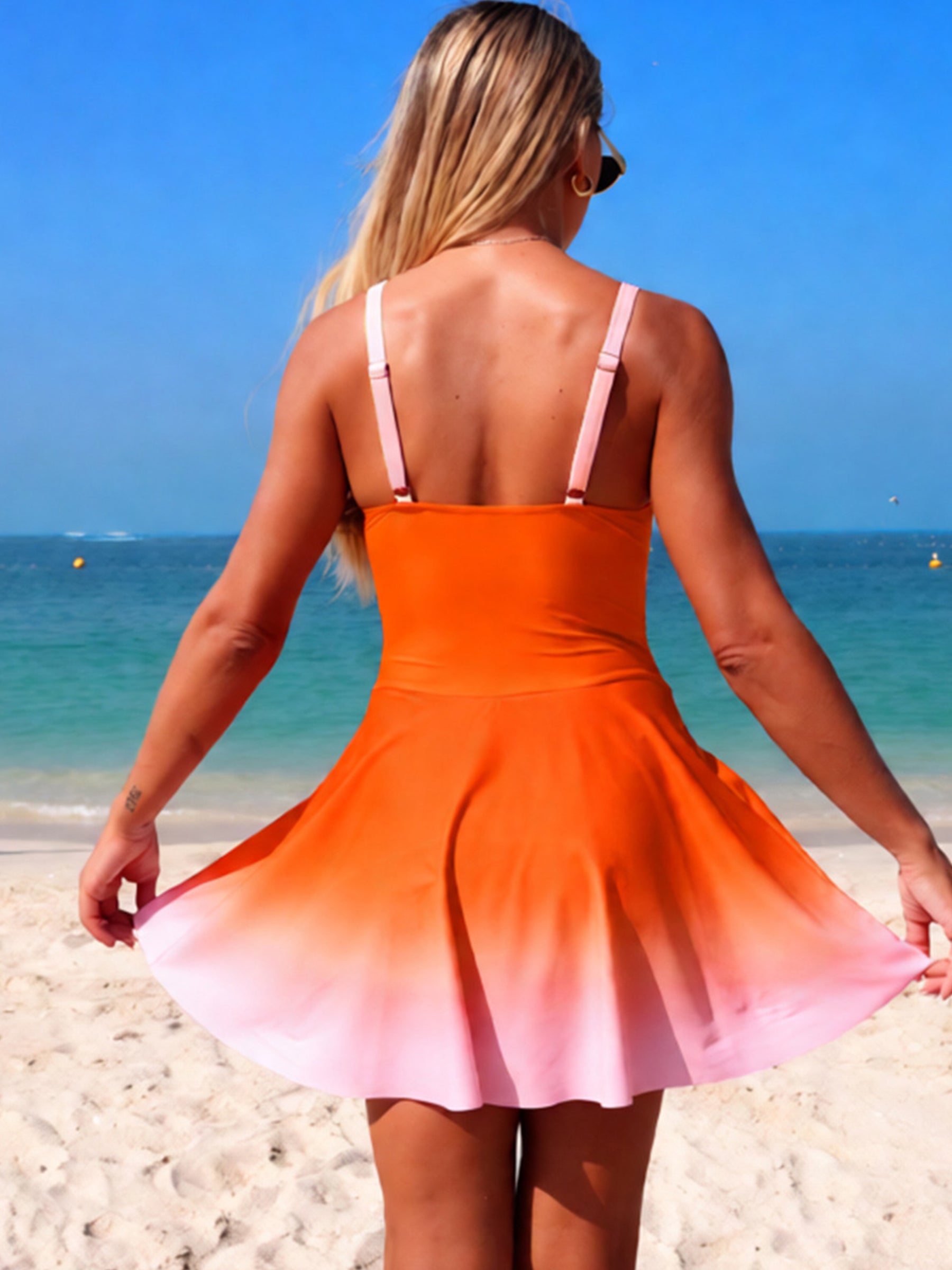 Cicinia Sleeveless V-neck Gradient Orange Party Dress A-line Short Summer Outfit