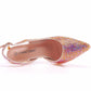 Pointed-Toe Colored Rhinestone Slingback High Heels