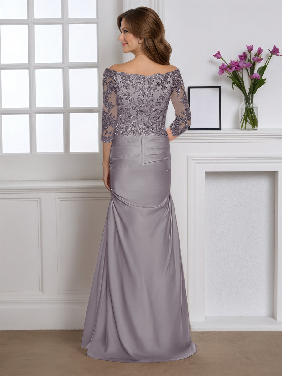 Cicinia Gray Mother Of The Bride Dress Long Stretch Fabric Sheath Off The Shoulder Elegant
