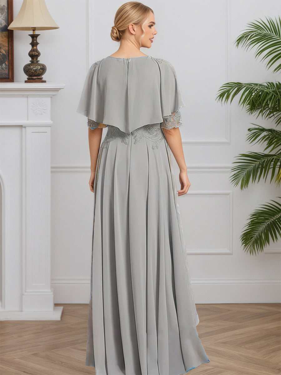 Cicinia Gray Mother Of The Bride Dress Long Chiffon Lace A-line Half Sleeves