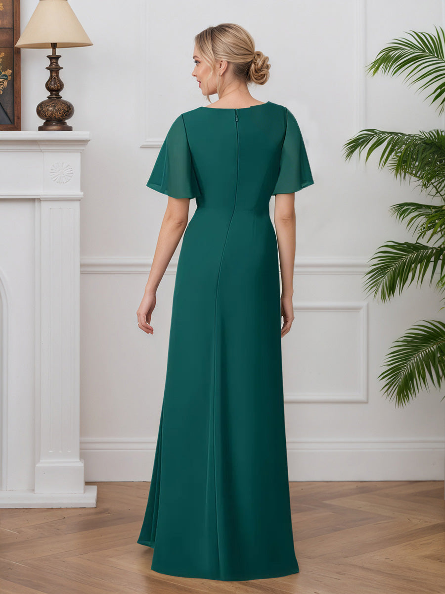 Cicinia Peacock Mother Of The Bride Dress Long Chiffon A-line Short Sleeves Beaded Flowy