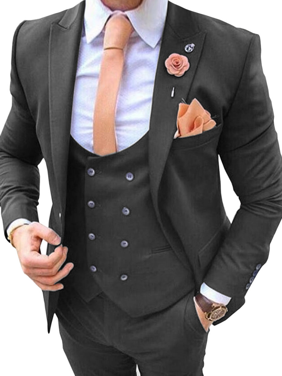 Black Double Breasted Vest Men's Suit 3 Pieces Marriage Groom Best Man Suits
