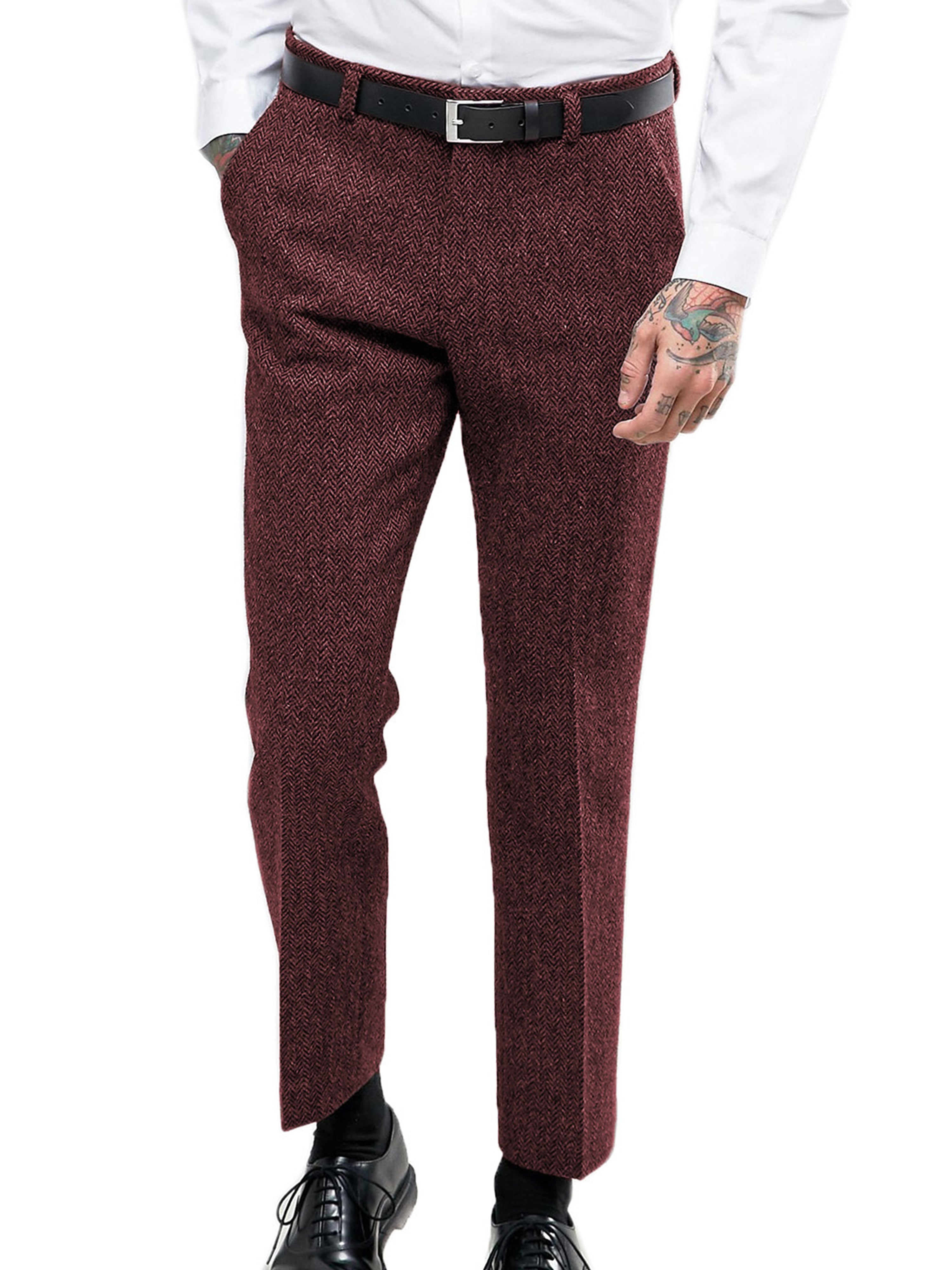 Men's Formal Casual Vintage Suit Pants Burgundy, Burgundy / 36 / 82 Men's Formal Casual Vintage Suit Pants Burgundy, Burgundy / 36 / 82