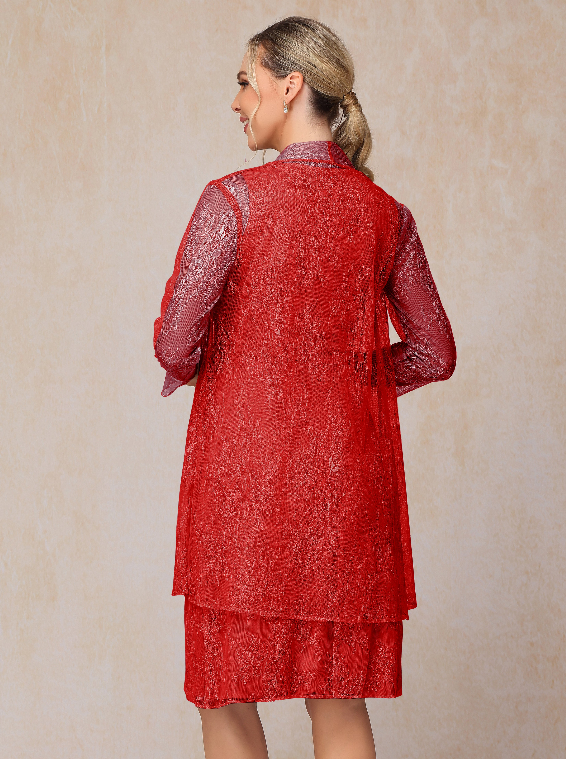 2 Pieces Knee Length Chiffon Lace Mother Of The Groom Dress