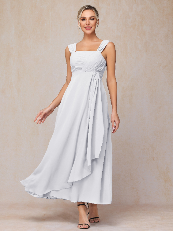 2 Pieces Ankle Length Chiffon Wedding Guest Dresses