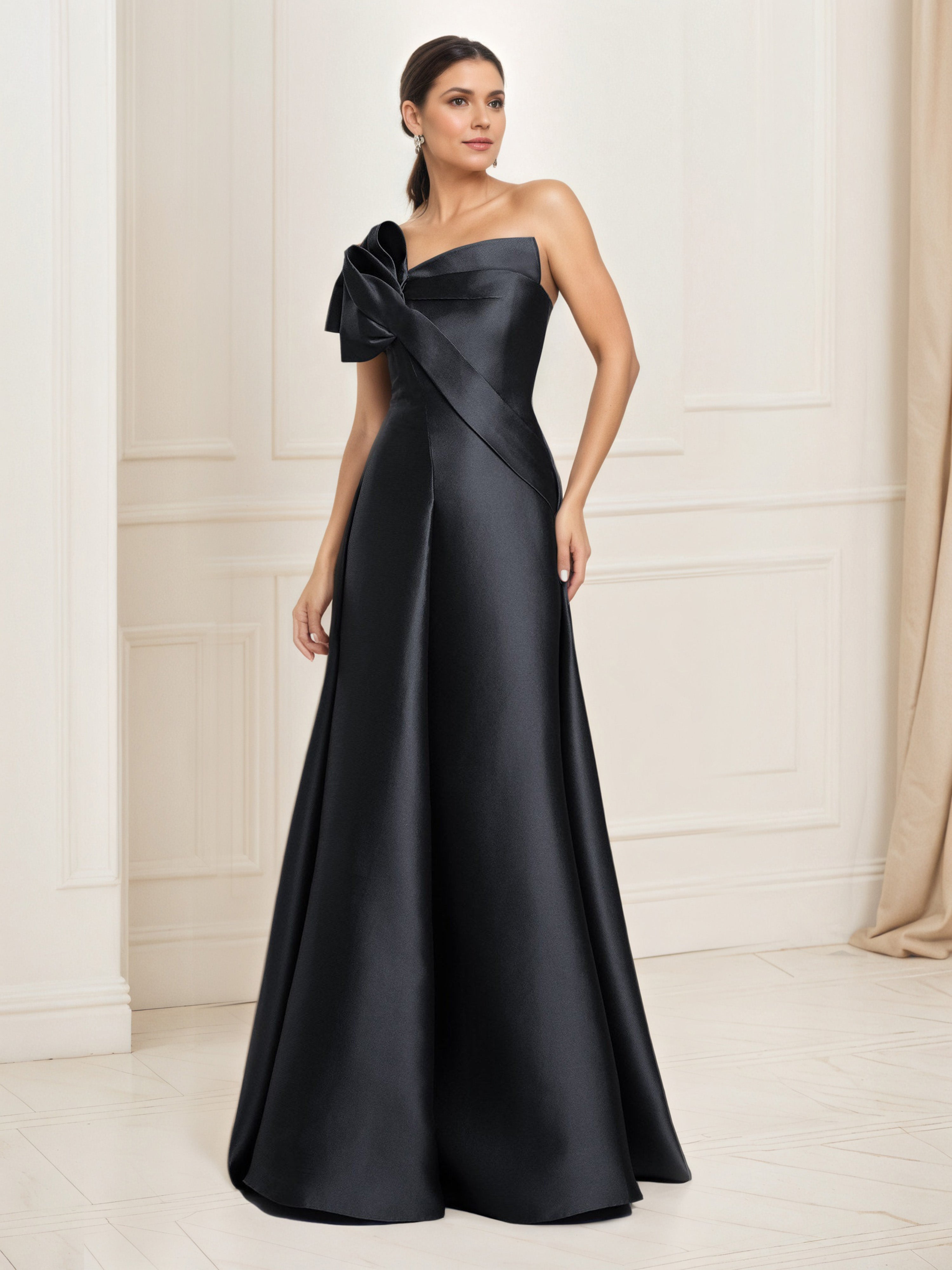 Black Mother Of The Bride Dresses Satin A-Line Strapless Floor Length Mother Of The Bride Dress Black Mother Of The Bride Dresses Satin A-Line Strapless Floor Length Mother Of The Bride Dress