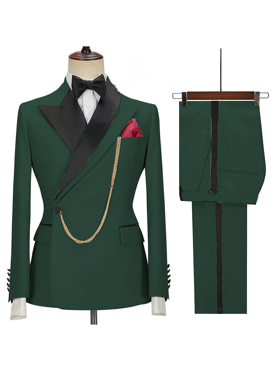 Pretty Dark Green 2 Pieces Wedding Suits Solid Color Slim Fit Men's Suit