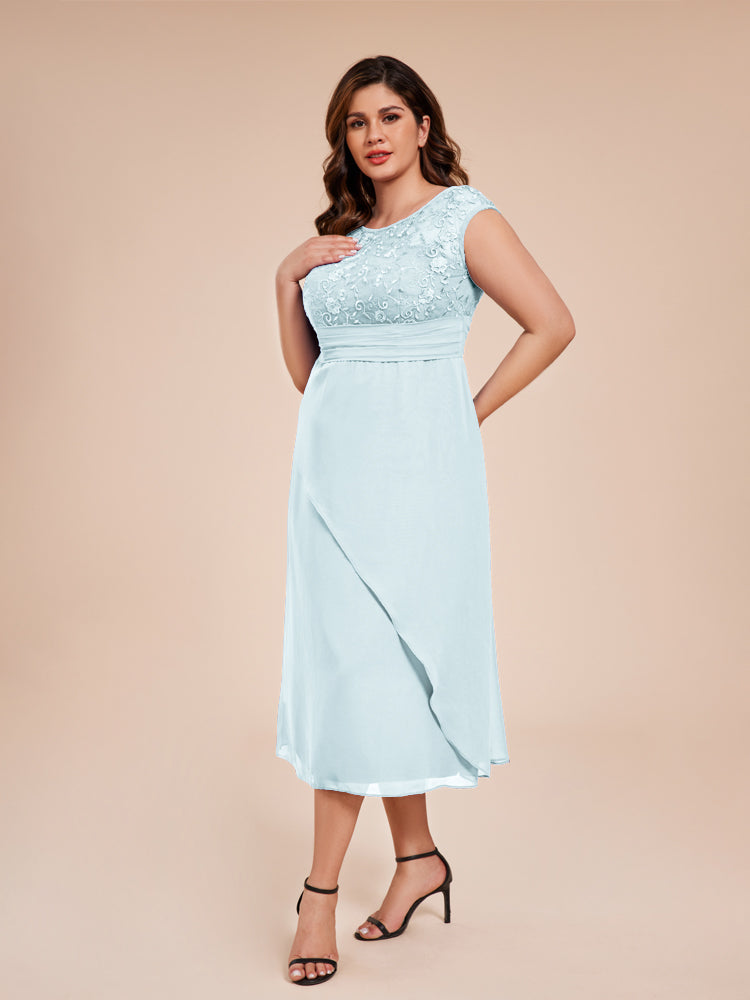 A Line Cap Sleeves Ruffle Lace Bodice Chiffon Mother of the Groom Dress