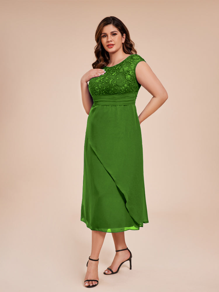 A Line Cap Sleeves Ruffle Lace Bodice Chiffon Mother of the Groom Dress