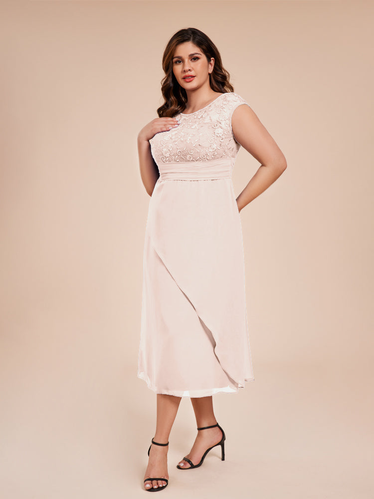 A Line Cap Sleeves Ruffle Lace Bodice Chiffon Mother of the Groom Dress