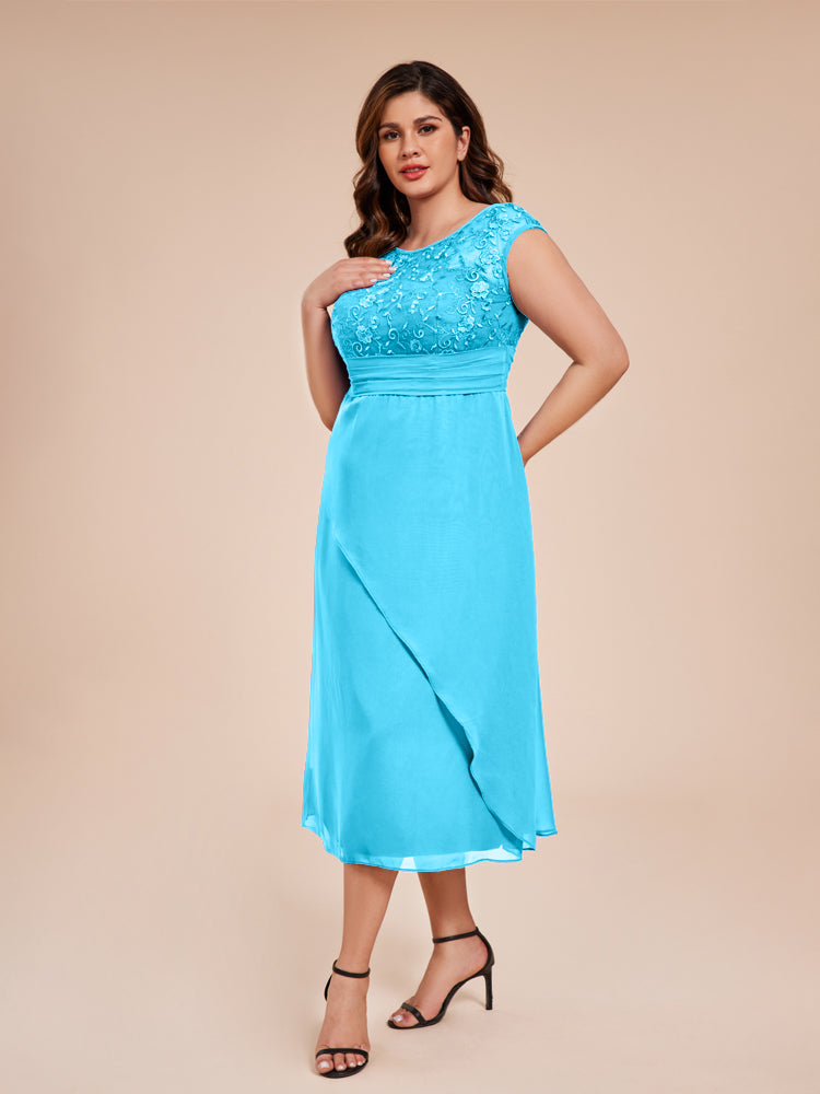 A Line Cap Sleeves Ruffle Lace Bodice Chiffon Mother of the Groom Dress