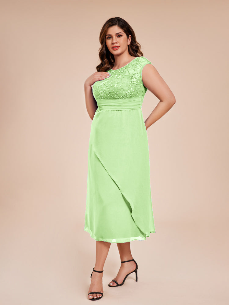 A Line Cap Sleeves Ruffle Lace Bodice Chiffon Mother of the Groom Dress