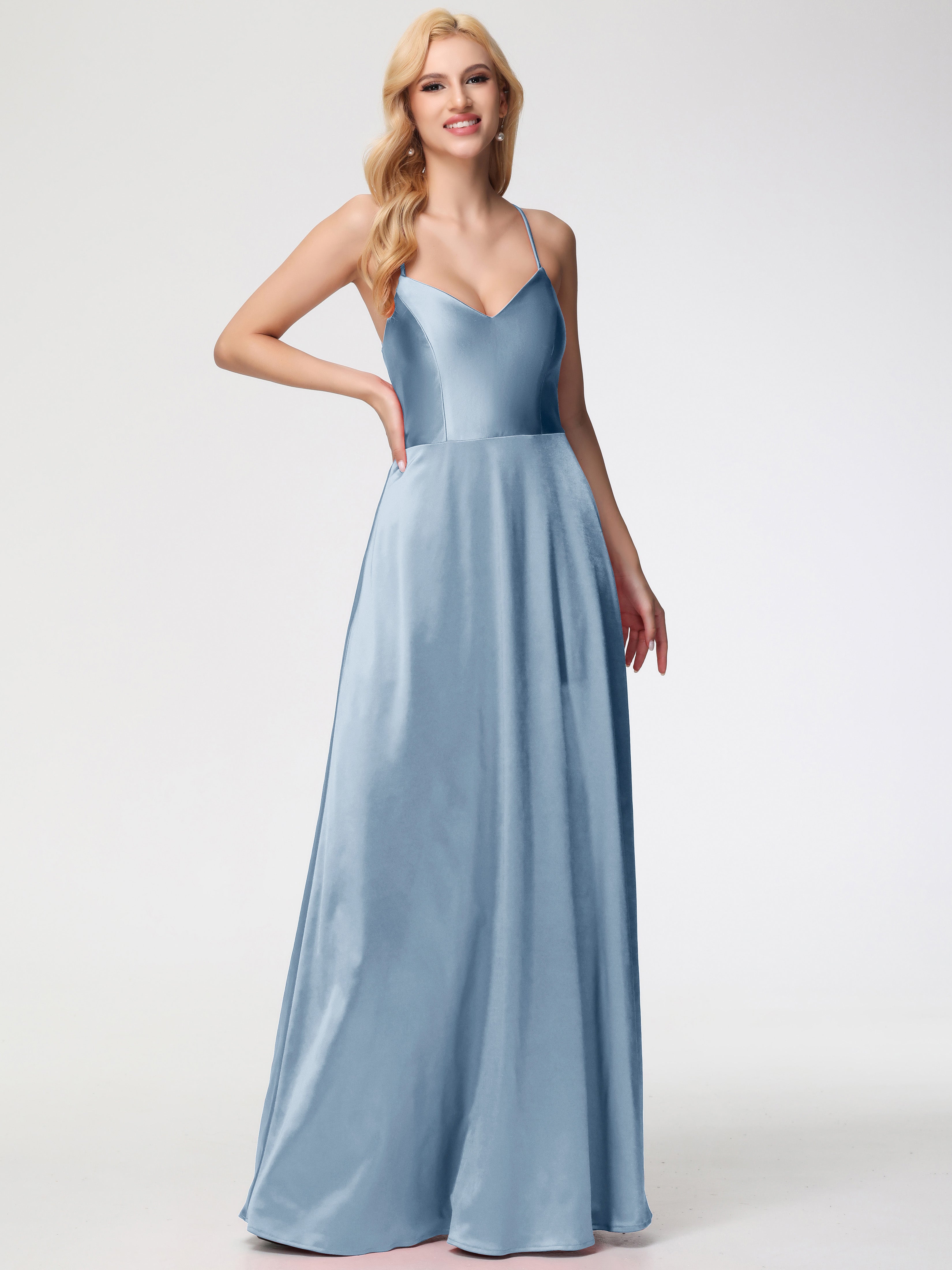 Bridesmaid Dress Dusty Blue A Line Spaghetti Straps V-Neck Floor Lengt Bridesmaid Dress Dusty Blue A Line Spaghetti Straps V-Neck Floor Lengt