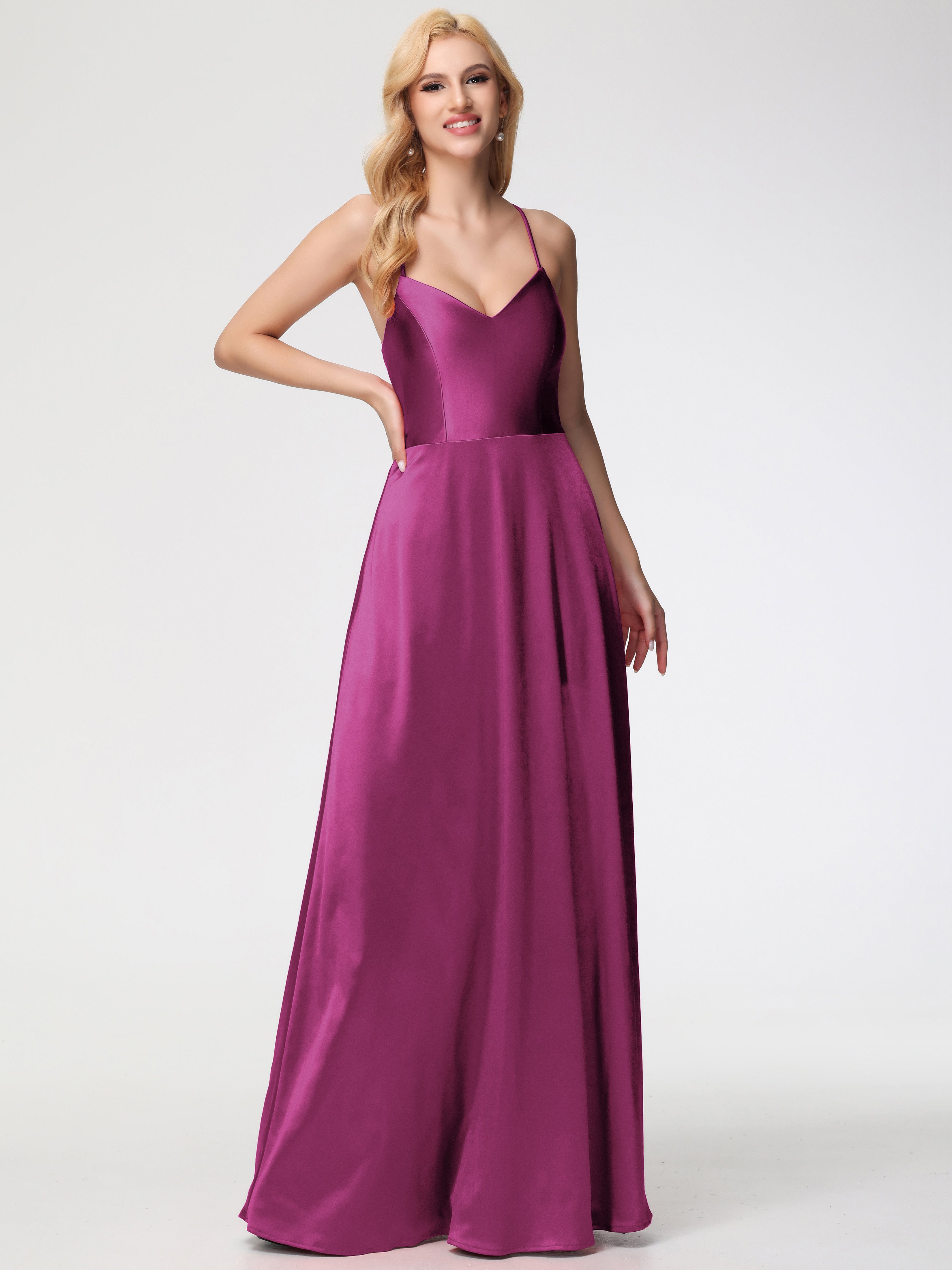 fuchsia a line dress Fuchsia Floral Haler A Line Long Prom Dress with Slit