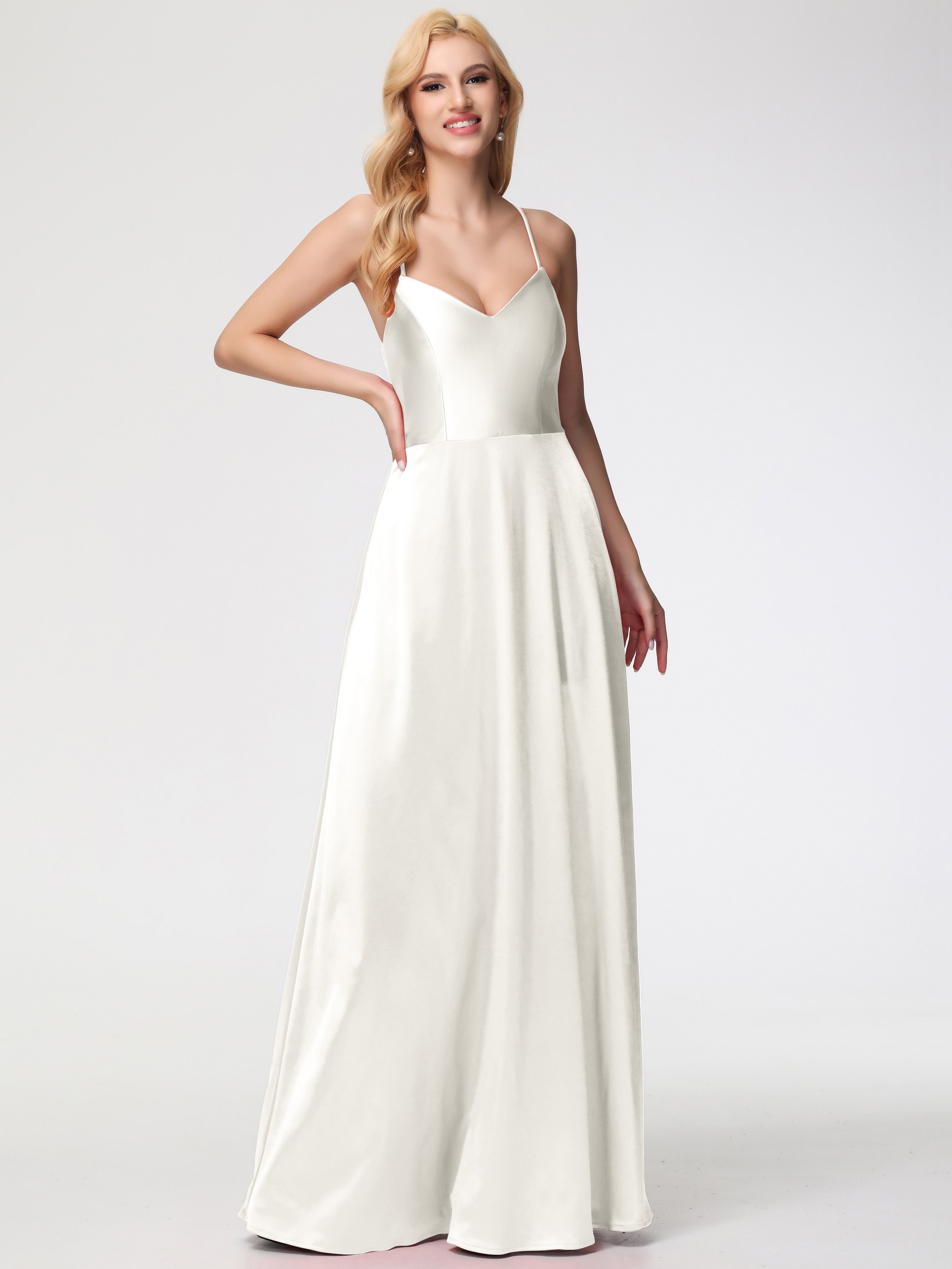 Ivory Formal Shoes A Line Spaghetti Straps V-Neck Floor Length Stretch Ivory Formal Shoes A Line Spaghetti Straps V-Neck Floor Length Stretch