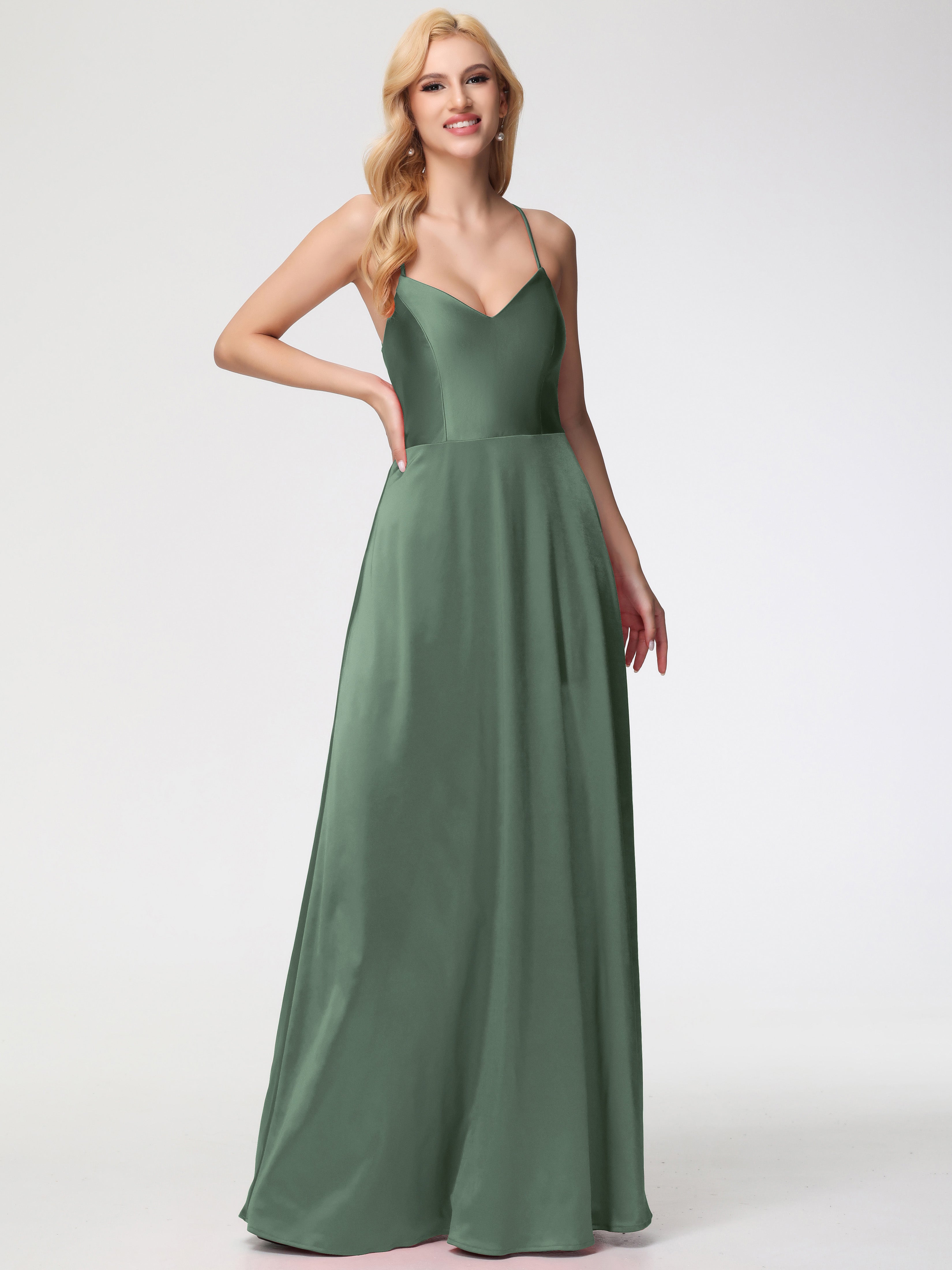 Olive Green Prom Dresses A Line Spaghetti Straps V-Neck Floor Length S Olive Green Prom Dresses A Line Spaghetti Straps V-Neck Floor Length S