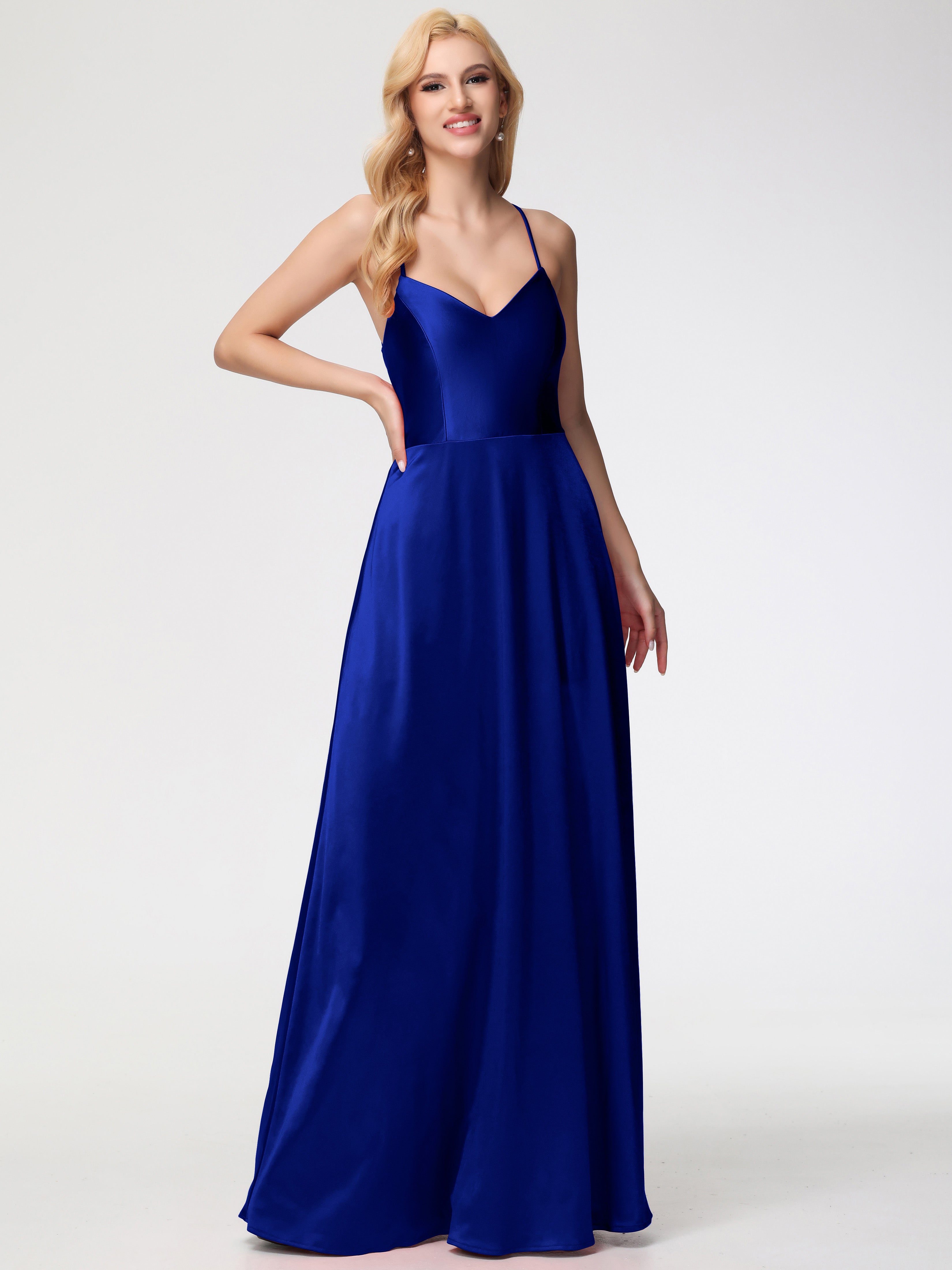 Formal Dress Royal Blue A Line Spaghetti Straps V-Neck Floor Length St