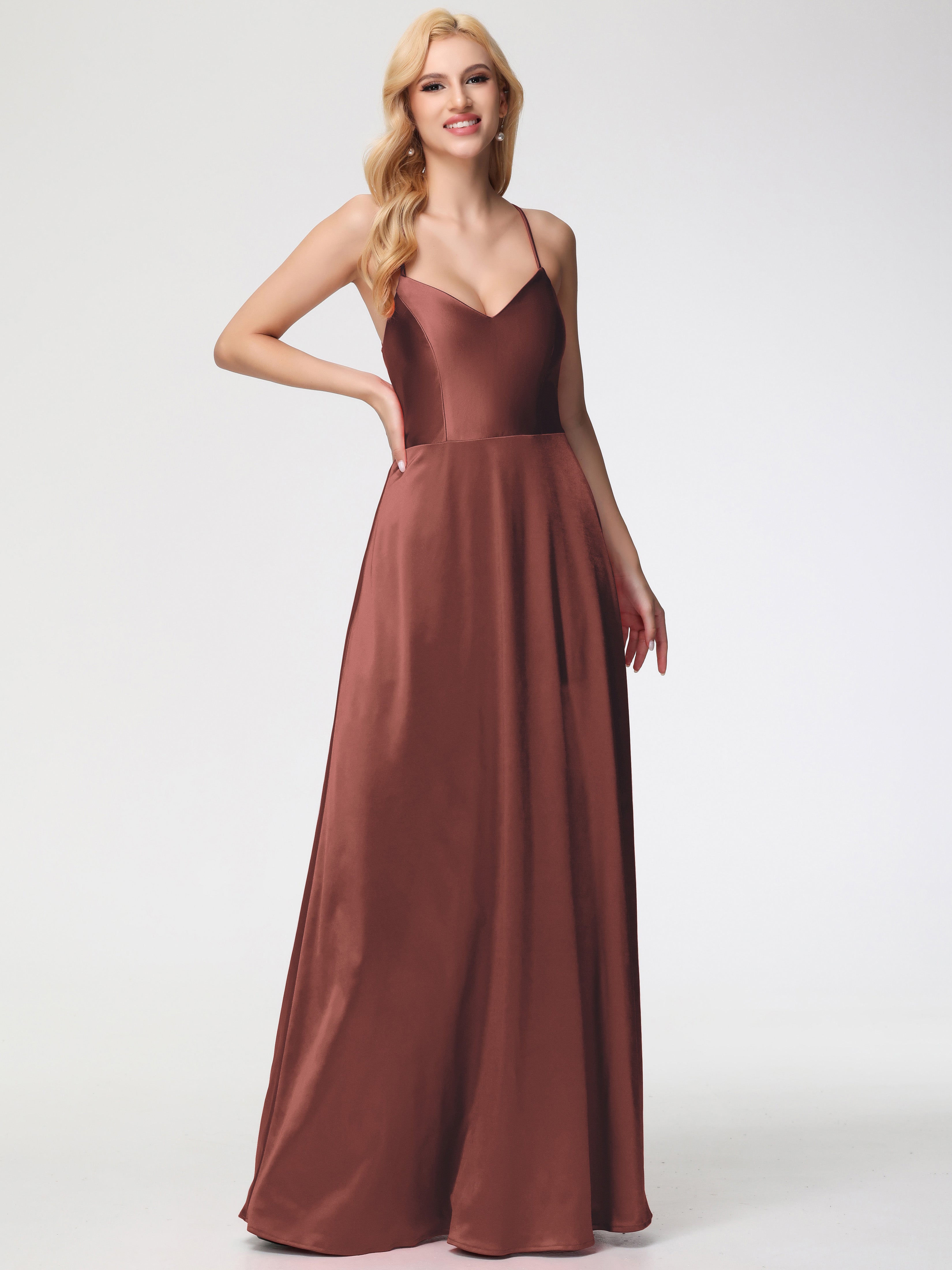 Formal Dress Terracotta A Line Spaghetti Straps V-Neck Floor Length St Formal Dress Terracotta A Line Spaghetti Straps V-Neck Floor Length St