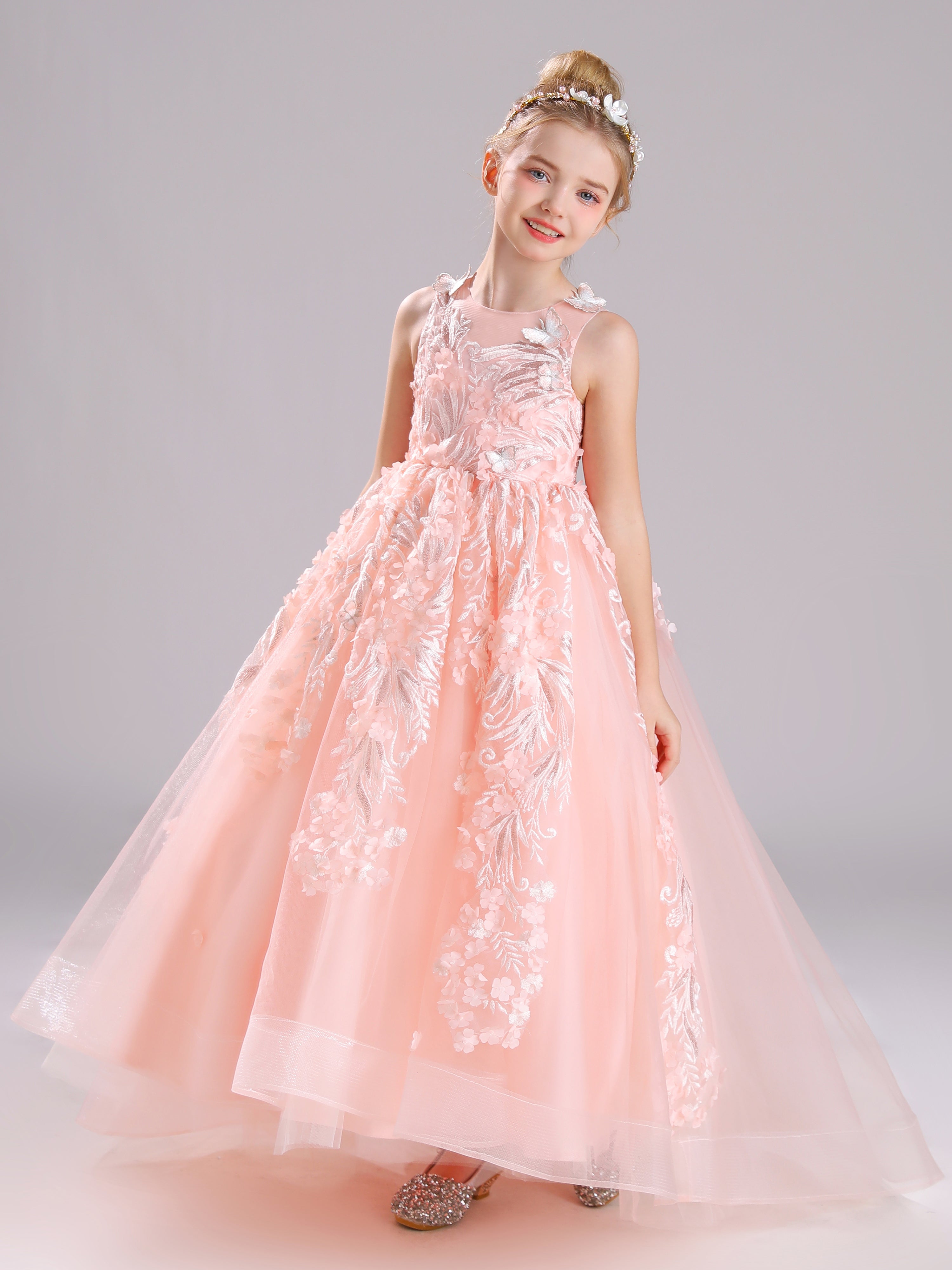 A-Line Floral Appliques Floor Length Tulle Flower Girl Dress A-Line Floral Appliques Floor Length Tulle Flower Girl Dress