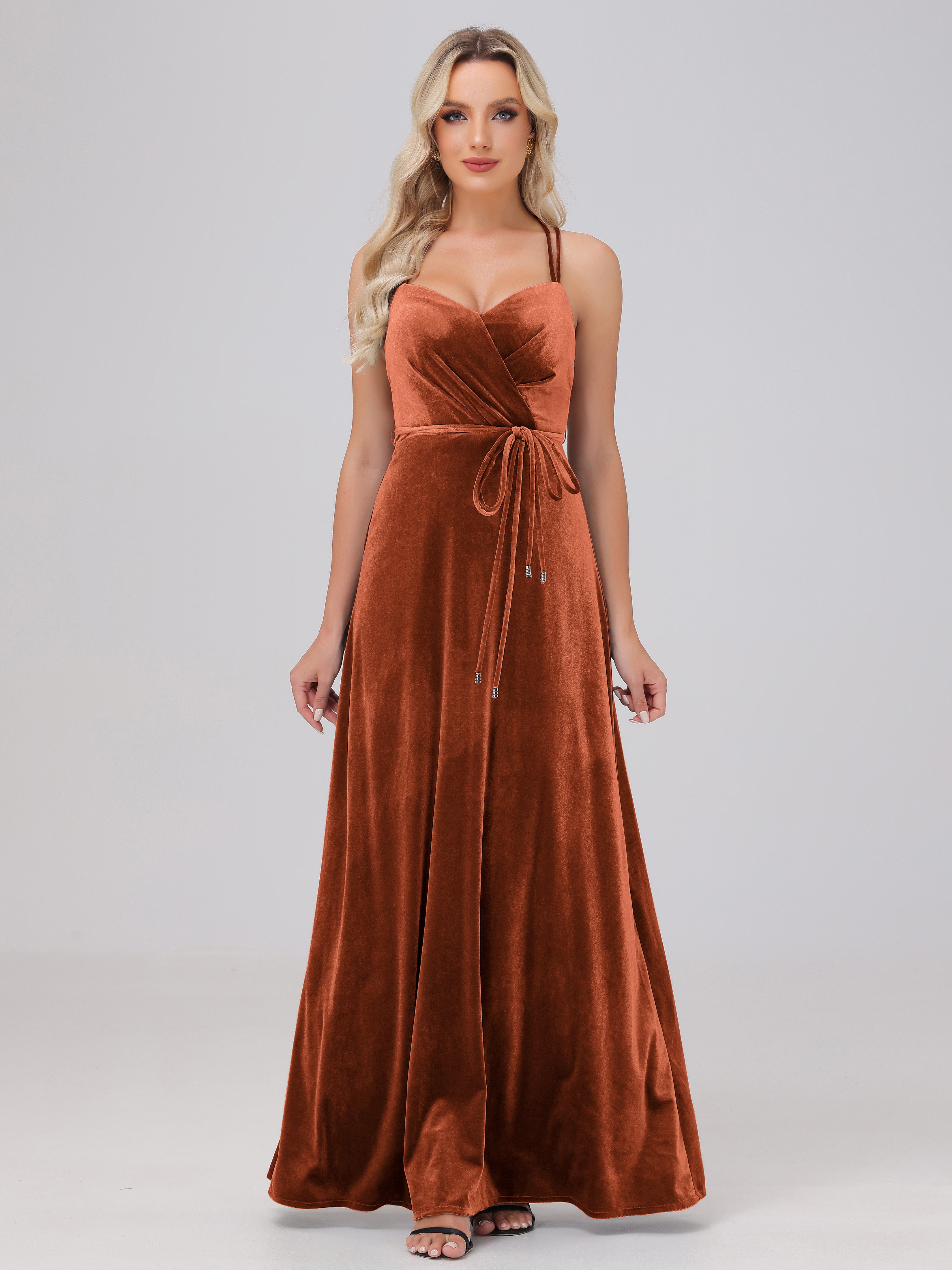 A-Line Spaghetti Straps Velvet Bridesmaid Dresses, Burnt_Orange A-Line Spaghetti Straps Velvet Bridesmaid Dresses, Burnt_Orange