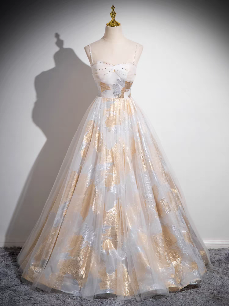 A-Line Sweetheart Beaded Straps Ball Gown Floor Length Tulle Prom Dres A-Line Sweetheart Beaded Straps Ball Gown Floor Length Tulle Prom Dres
