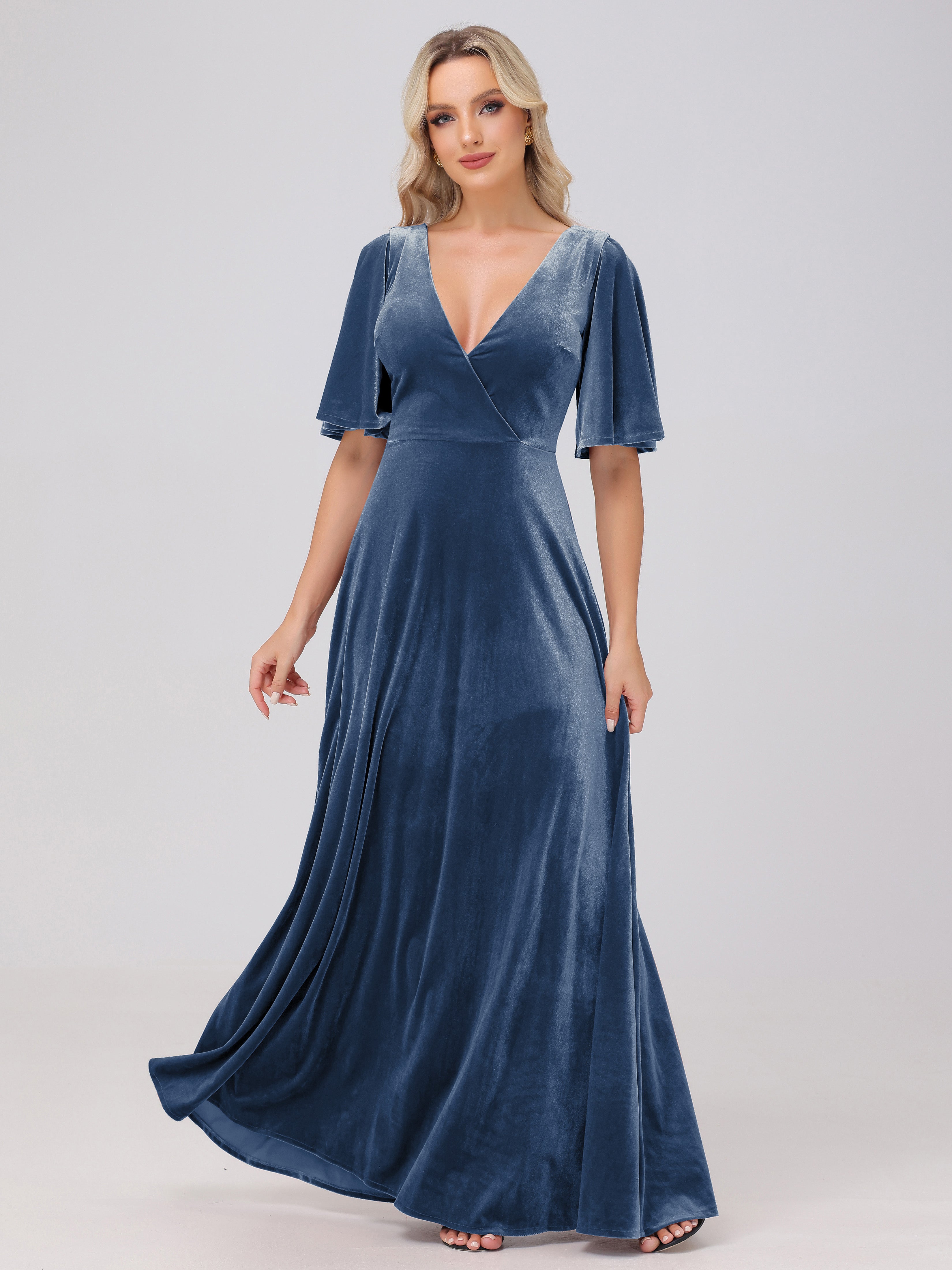 A-Line V-Neck Short Sleeves Velvet Mother of the Bride Dress A-Line V-Neck Short Sleeves Velvet Mother of the Bride Dress