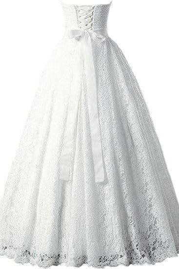 Chic Strapless A Line Lace Wedding Dress